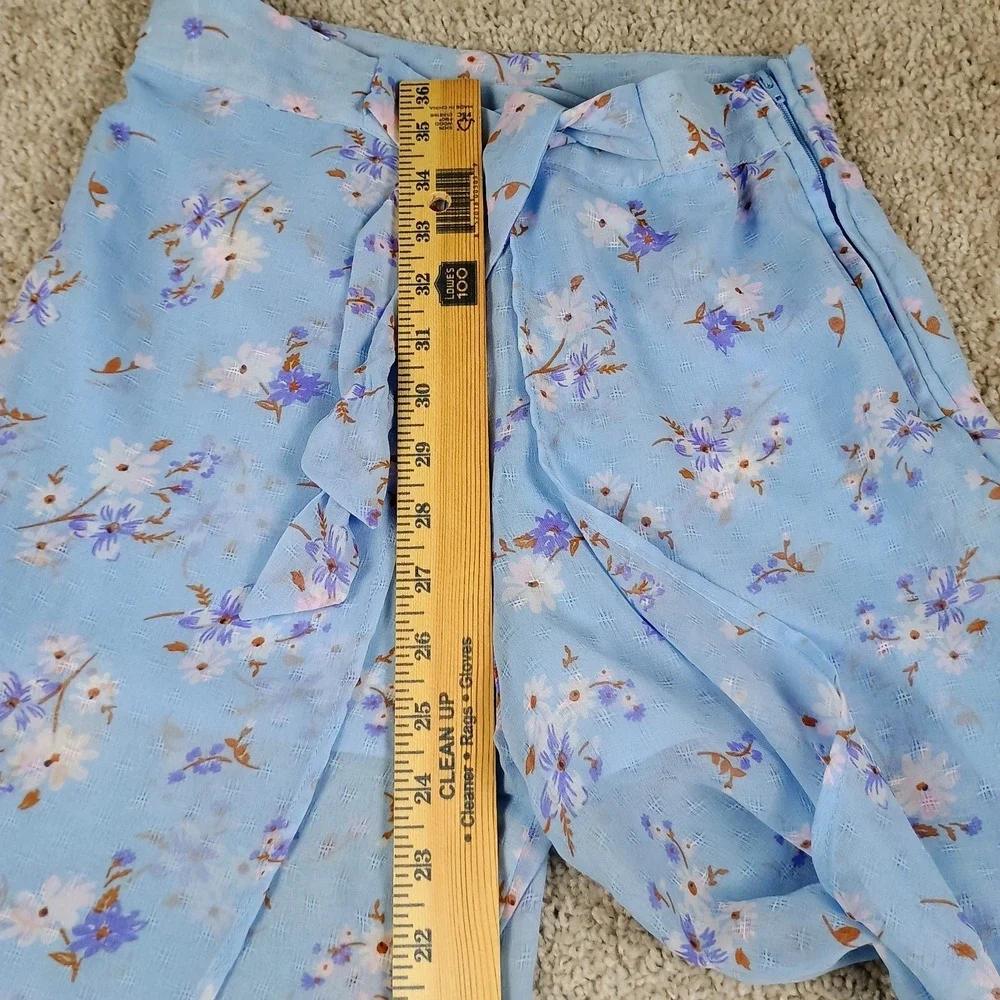 Rare Editions Floral Printed Yextured Chiffon Pants Girls Size 10 Blue